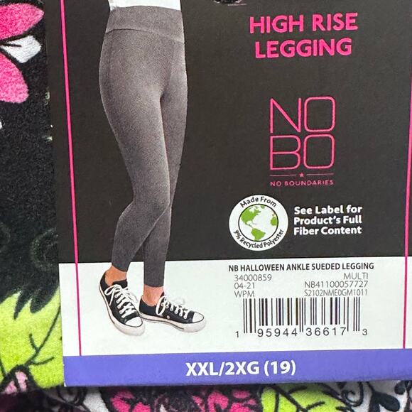 NoBo Womens Sugar Skull High Rise Halloween Sueded Leggings Soft 2XL XXL/19 - Picture 4 of 9